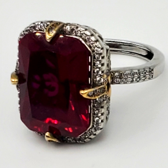 15CTW+ High Quality Radiant Cut Lab Ruby High Quality Czs 925 Ring - Picture 5 of 13